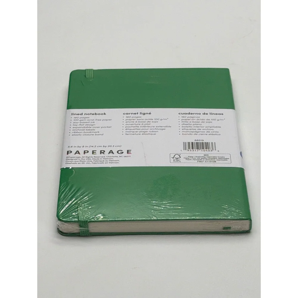Paperage Lined Notebook Green Hardcover 5.6x8 inch 160 Pages 100gsm  NEW